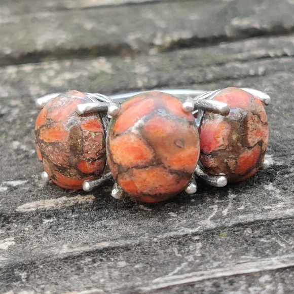 Sterling Orange Mojave Turquoise Ring - Picture 3 of 7